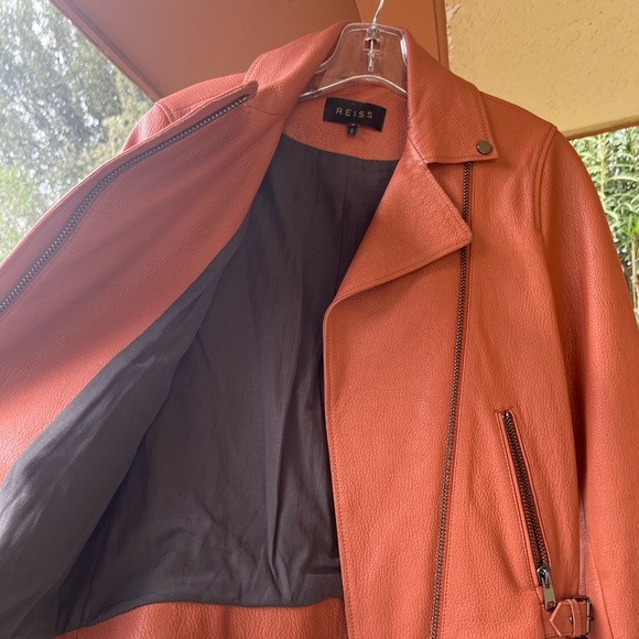 Salmon/Burnt Orange Leather Jacket - Picture 3 of 11